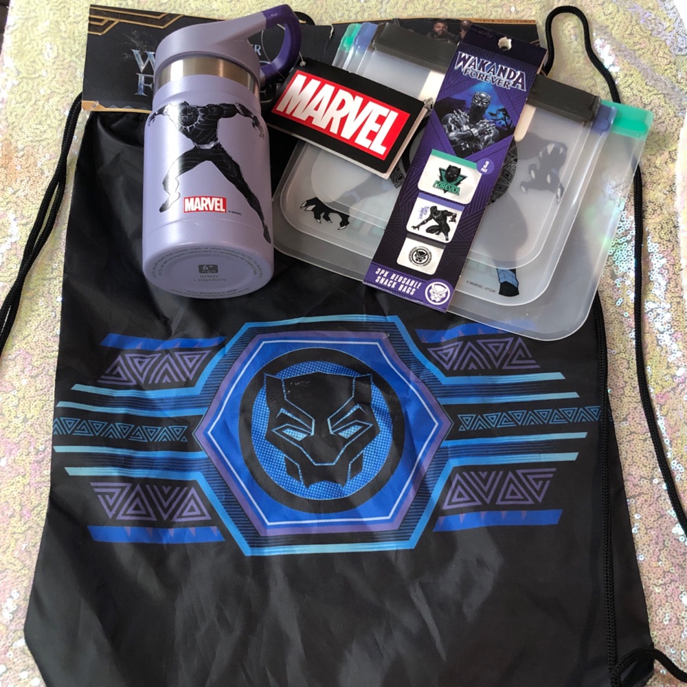 Marvel Black Panther Backpack gym bag, storage bags & insulated cup 3 pc bundle